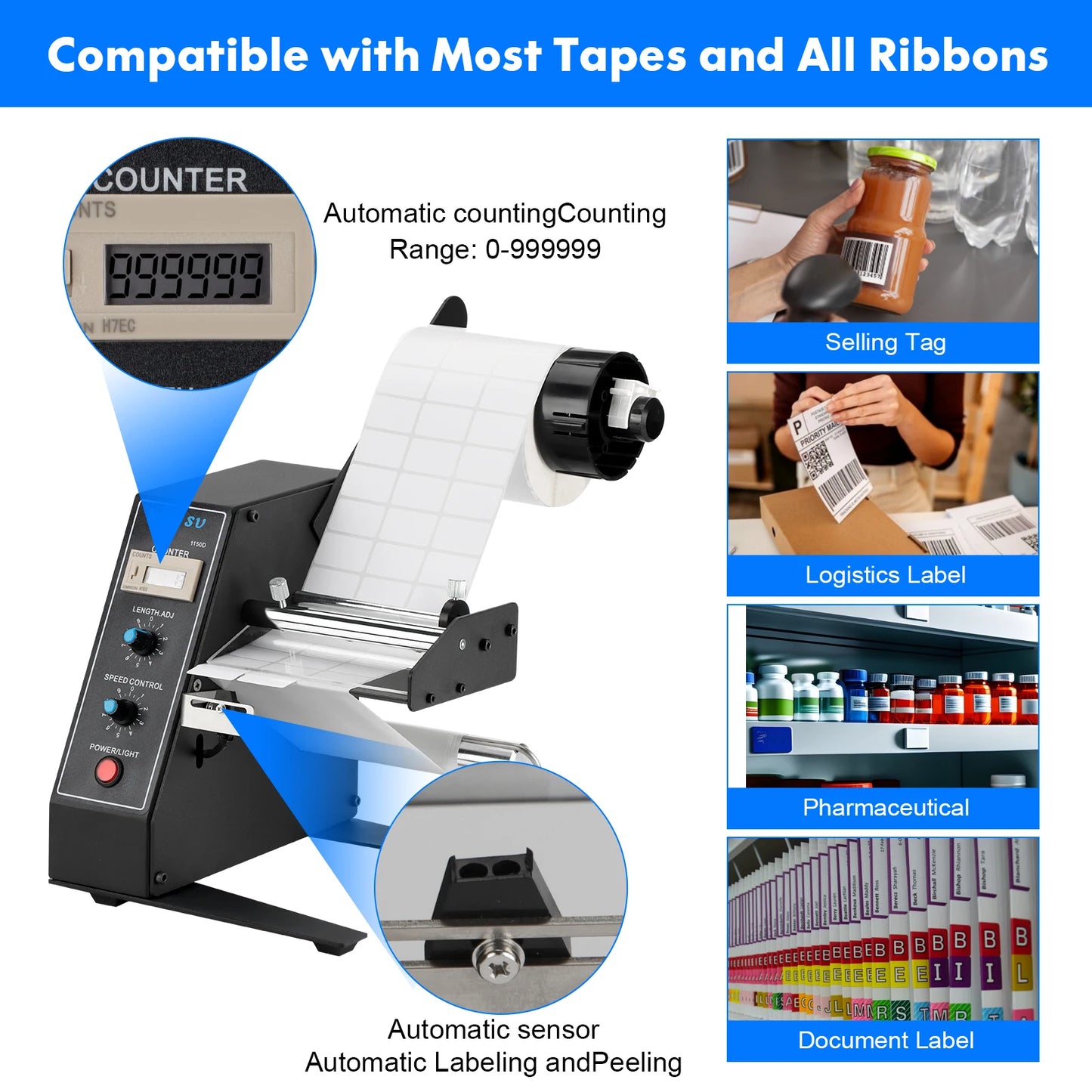 Electric Labelling Machine Automatic Sticker Dispenser for Multiple Pouches Bags Film Case Foil Belt Barrel Cartons