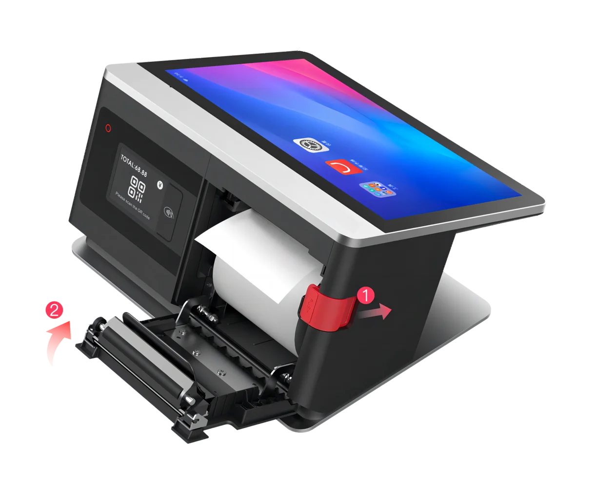 Android/X86 10.1/13.3 Inch+2.4 Inch POS Systems Terminal All-in-one Machine,POS with NFC/printer/QR Code Scanning---ODM